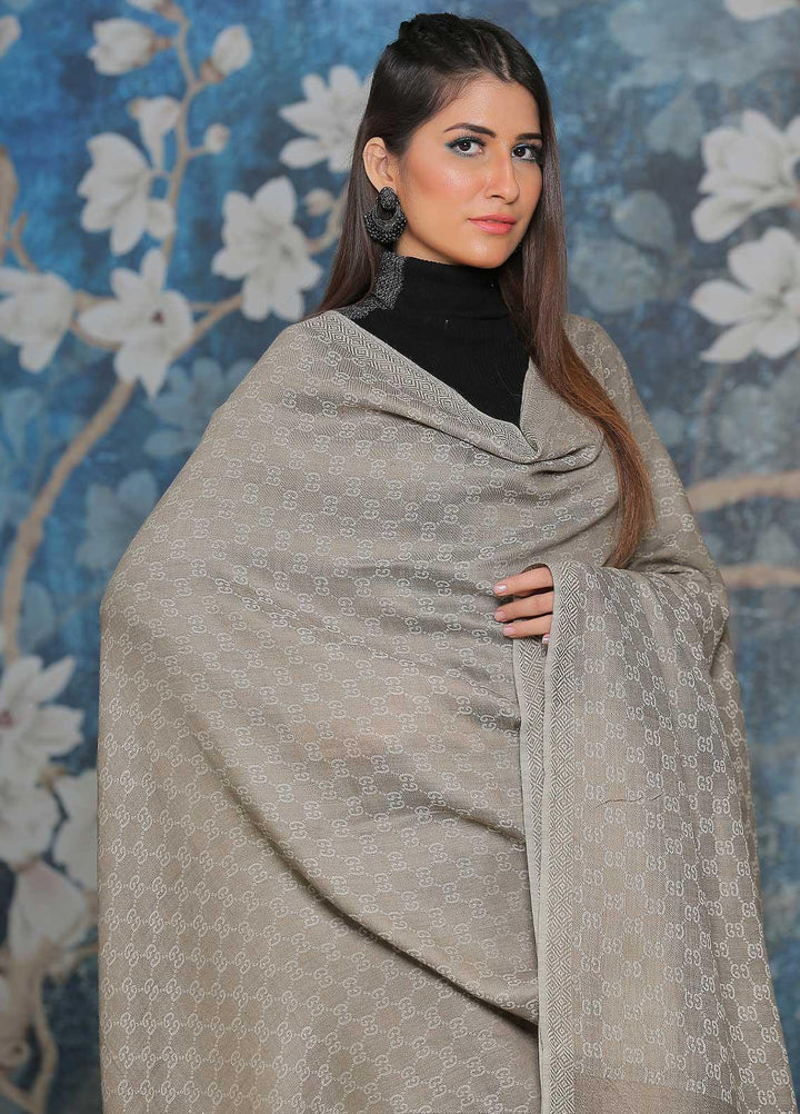 Sanaulla Exclusive Range  Pashmina  Shawl SU21PP AKP-52 Grey-1 - Pure Pashmina Shawls
