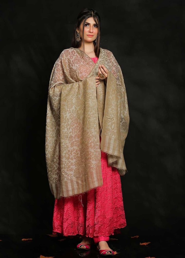 Sanaulla Exclusive Range Embroidered Pashmina  Shawl AKP-52 Grey-3 - Pashmina Shawls