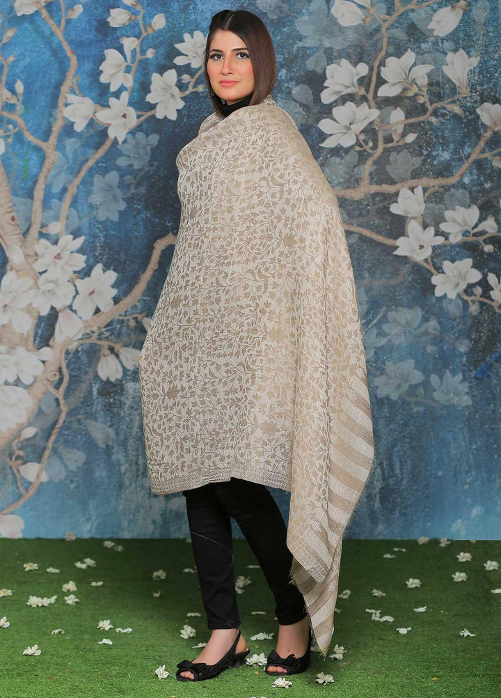 Sanaulla Exclusive Range Embroidered Pashmina  Shawl AKP-52 Grey-4 - Pashmina Shawls