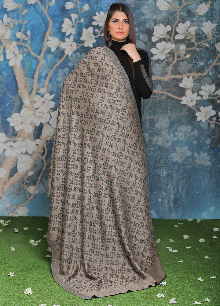 Sanaulla Exclusive Range Embroidered Pashmina  Shawl AKP-52 Grey-5 - Pashmina Shawls