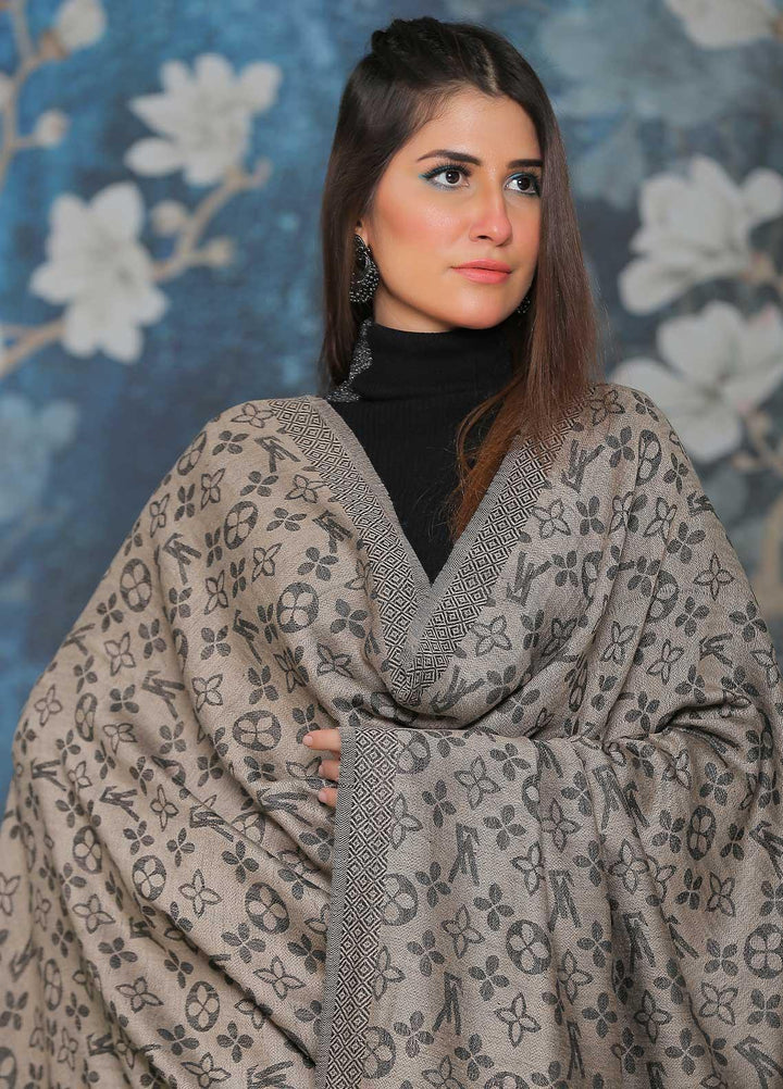 Sanaulla Exclusive Range Embroidered Pashmina  Shawl AKP-52 Grey-5 - Pashmina Shawls
