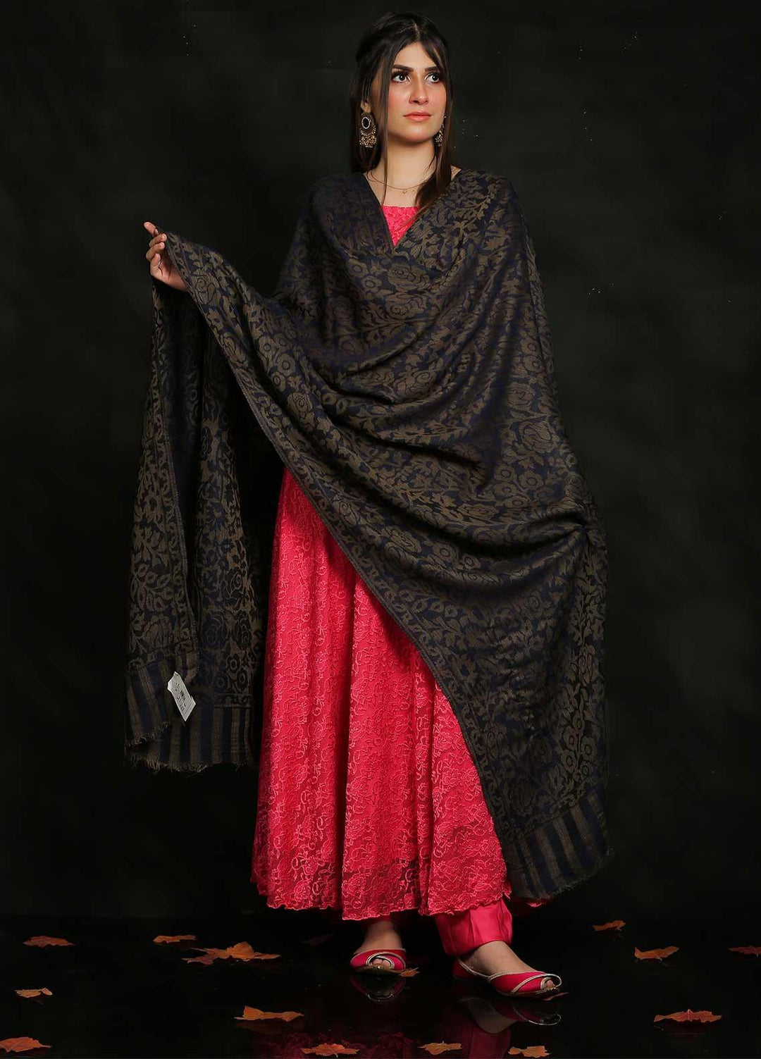 Sanaulla Exclusive Range Embroidered Pashmina  Shawl AKP-52 N Blue - Pashmina Shawls