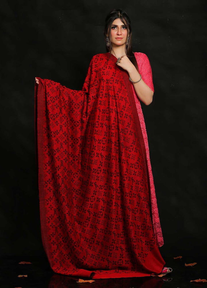 Sanaulla Exclusive Range Embroidered Pashmina  Shawl AKP-52 Red-2 - Pashmina Shawls