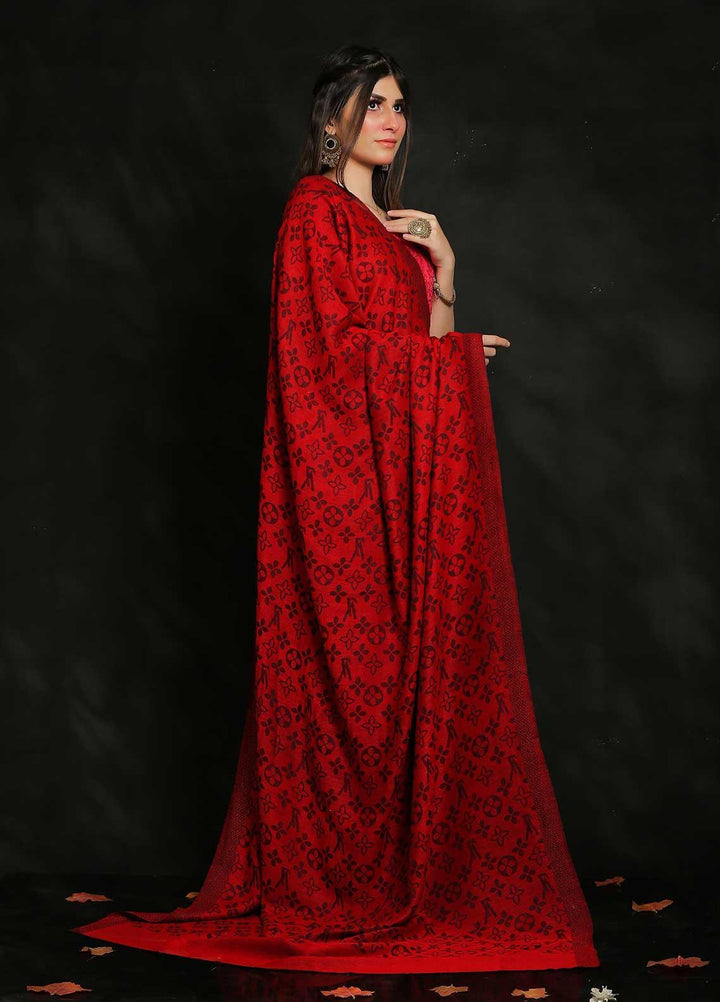 Sanaulla Exclusive Range Embroidered Pashmina  Shawl AKP-52 Red-2 - Pashmina Shawls