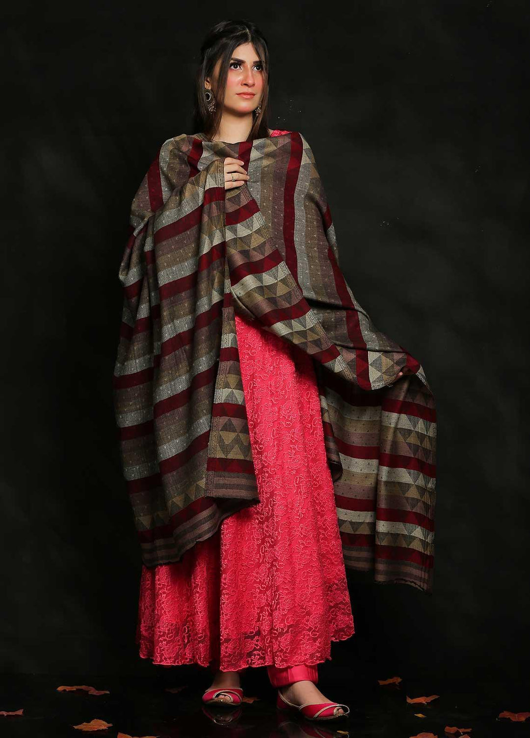 Sanaulla Exclusive Range Embroidered Pashmina  Shawl AKP-53 Multi-9 - Pashmina Shawls