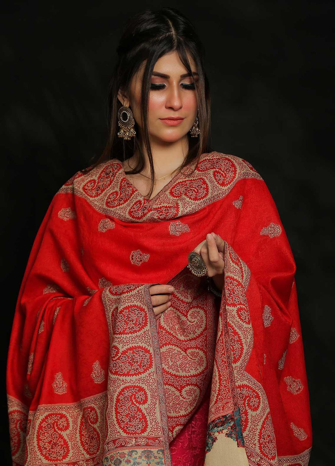 Sanaulla Exclusive Range Embroidered Pashmina  Shawl D-10 - Pashmina Shawls