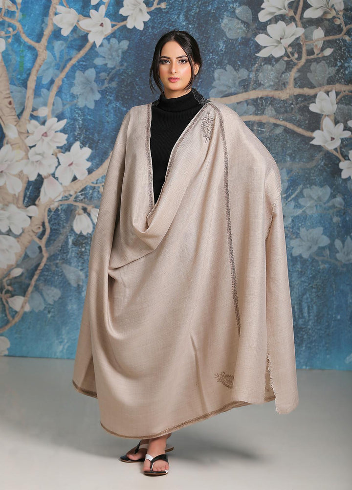 Sanaulla Exclusive Range  Pashmina  Shawl SU21PP MIR-06 Beige - Pure Pashmina Shawls