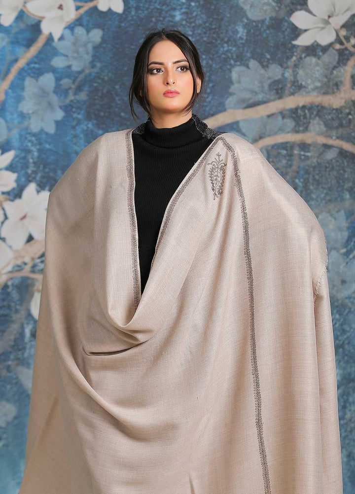 Sanaulla Exclusive Range  Pashmina  Shawl SU21PP MIR-06 Beige - Pure Pashmina Shawls