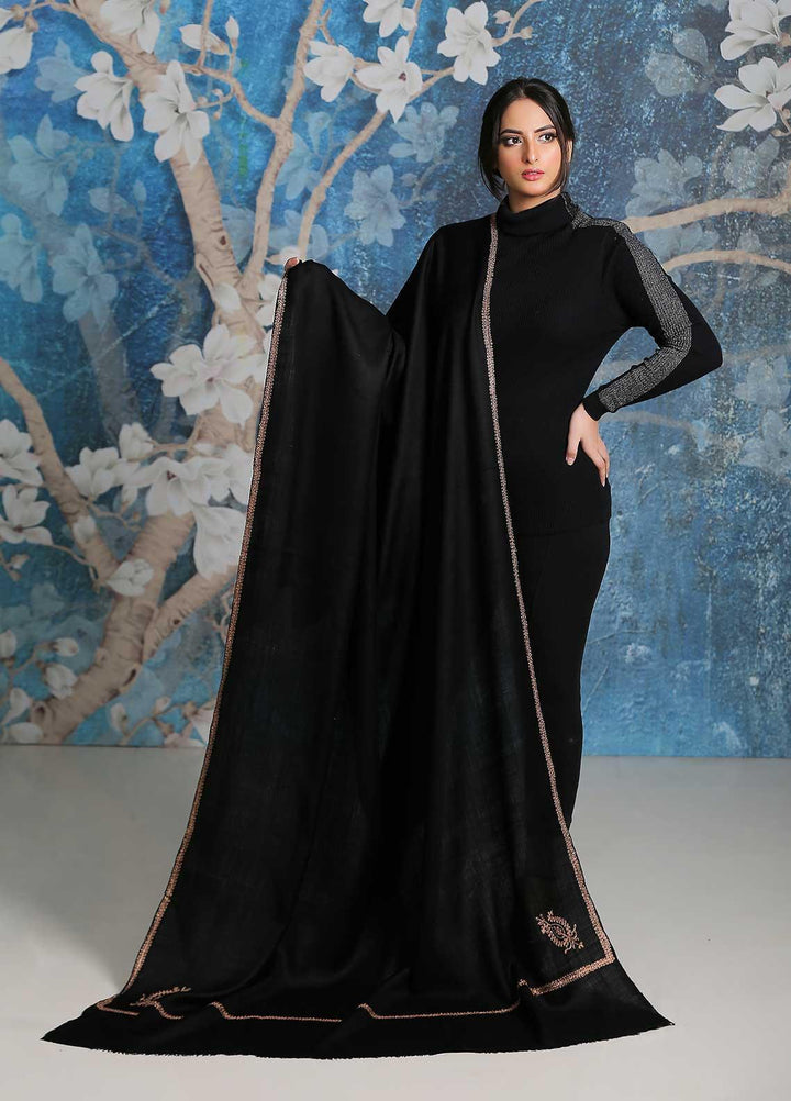 Sanaulla Exclusive Range  Pashmina  Shawl SU21PP MIR-06 Black 1 - Pure Pashmina Shawls