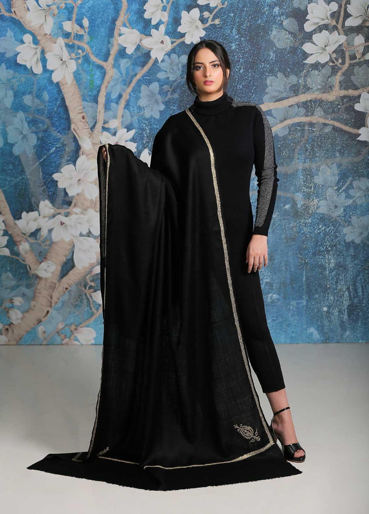 Sanaulla Exclusive Range  Pashmina  Shawl SU21PP MIR-06 Black 2 - Pure Pashmina Shawls