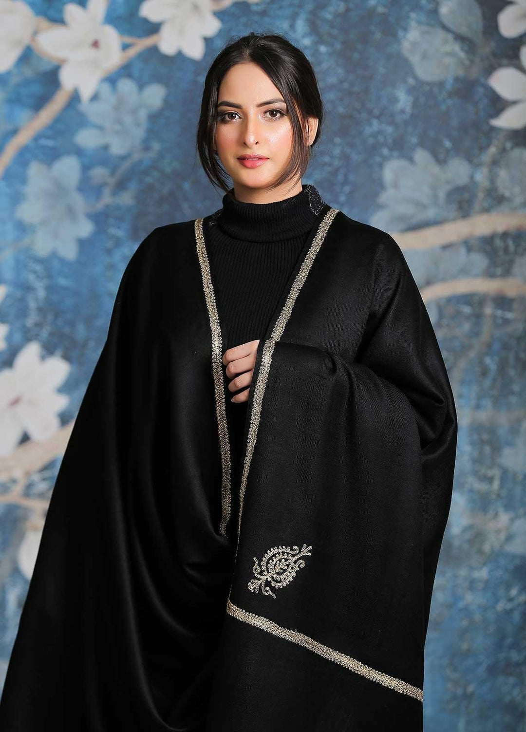 Sanaulla Exclusive Range  Pashmina  Shawl SU21PP MIR-06 Black 2 - Pure Pashmina Shawls