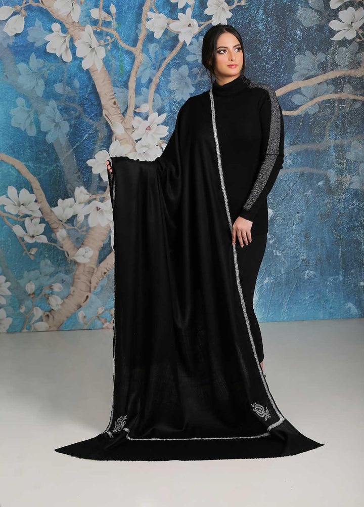 Sanaulla Exclusive Range  Pashmina  Shawl SU21PP MIR-06 Black 3 - Pure Pashmina Shawls