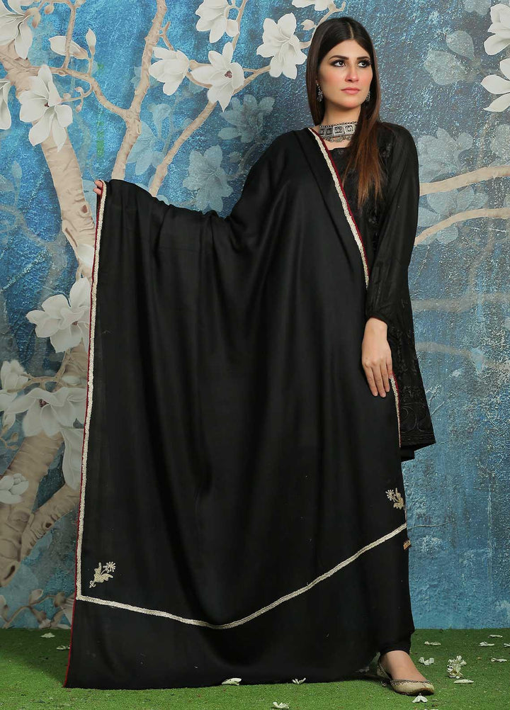 Sanaulla Exclusive Range Embroidered Pashmina  Shawl MIR-06 Black 4 - Pashmina Shawls