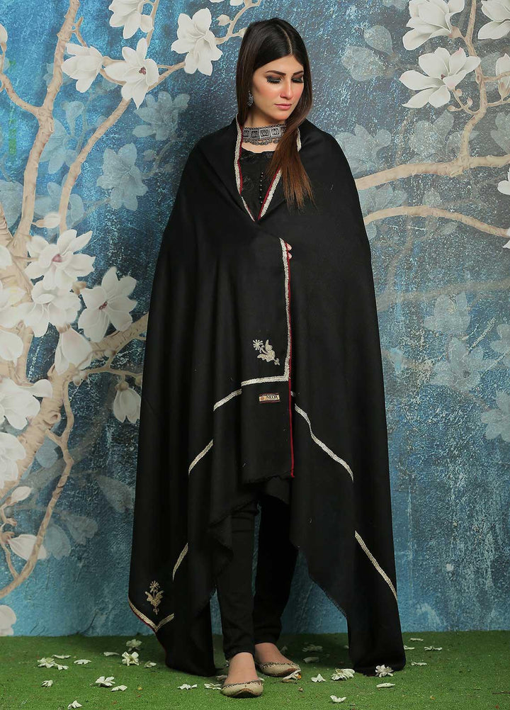 Sanaulla Exclusive Range Embroidered Pashmina  Shawl MIR-06 Black 4 - Pashmina Shawls