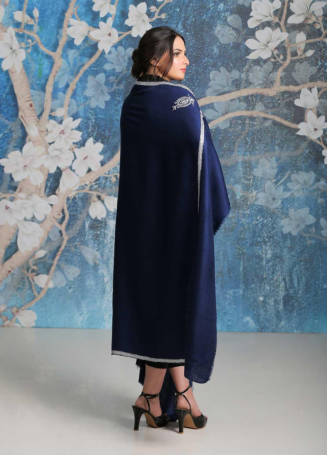 Sanaulla Exclusive Range  Pashmina  Shawl SU21PP MIR-06 Blue - Pure Pashmina Shawls