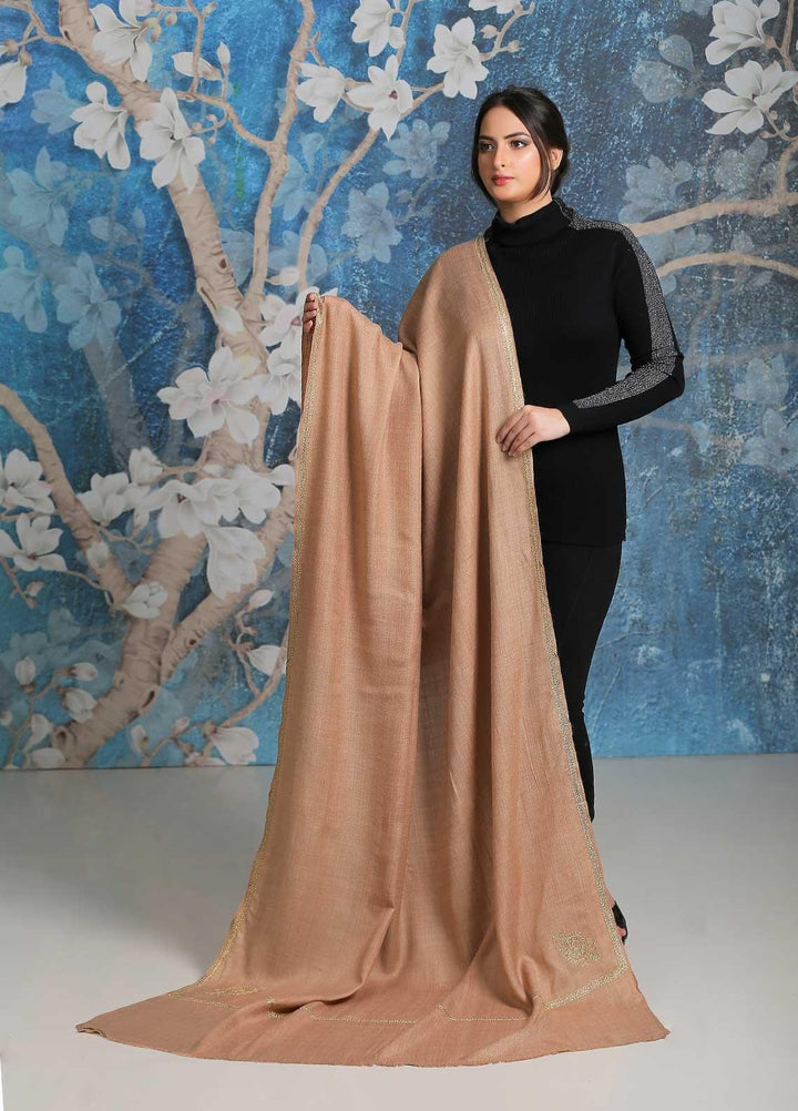 Sanaulla Exclusive Range  Pashmina  Shawl SU21PP MIR-06 Brown 2 - Pure Pashmina Shawls