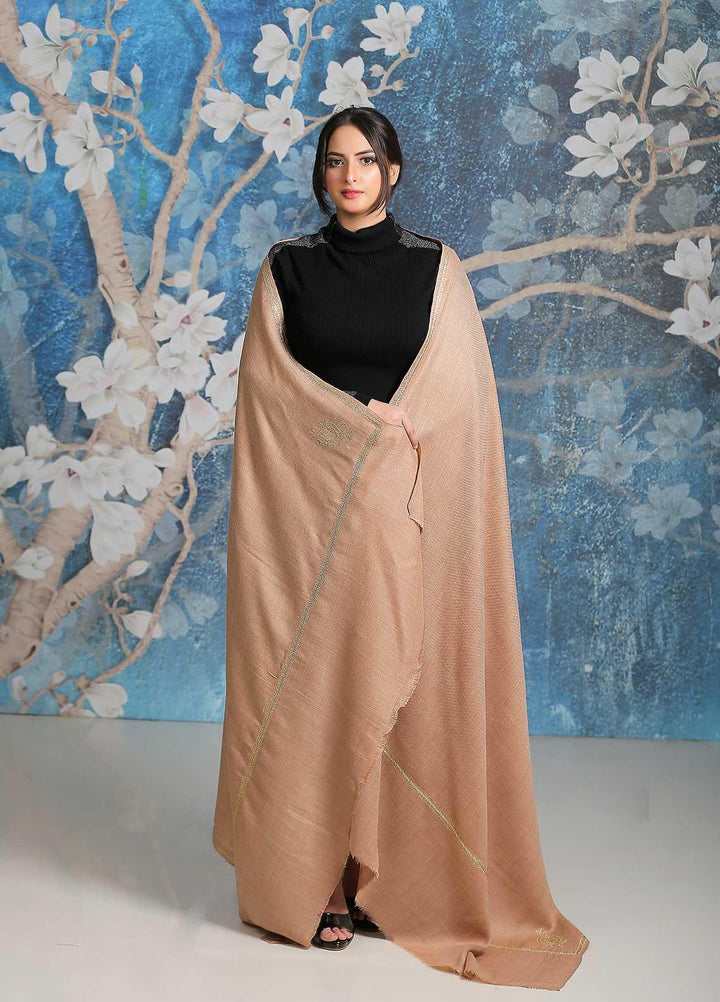 Sanaulla Exclusive Range  Pashmina  Shawl SU21PP MIR-06 Brown 2 - Pure Pashmina Shawls