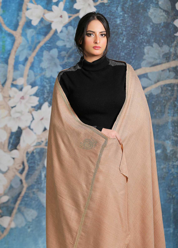 Sanaulla Exclusive Range  Pashmina  Shawl SU21PP MIR-06 Brown 2 - Pure Pashmina Shawls