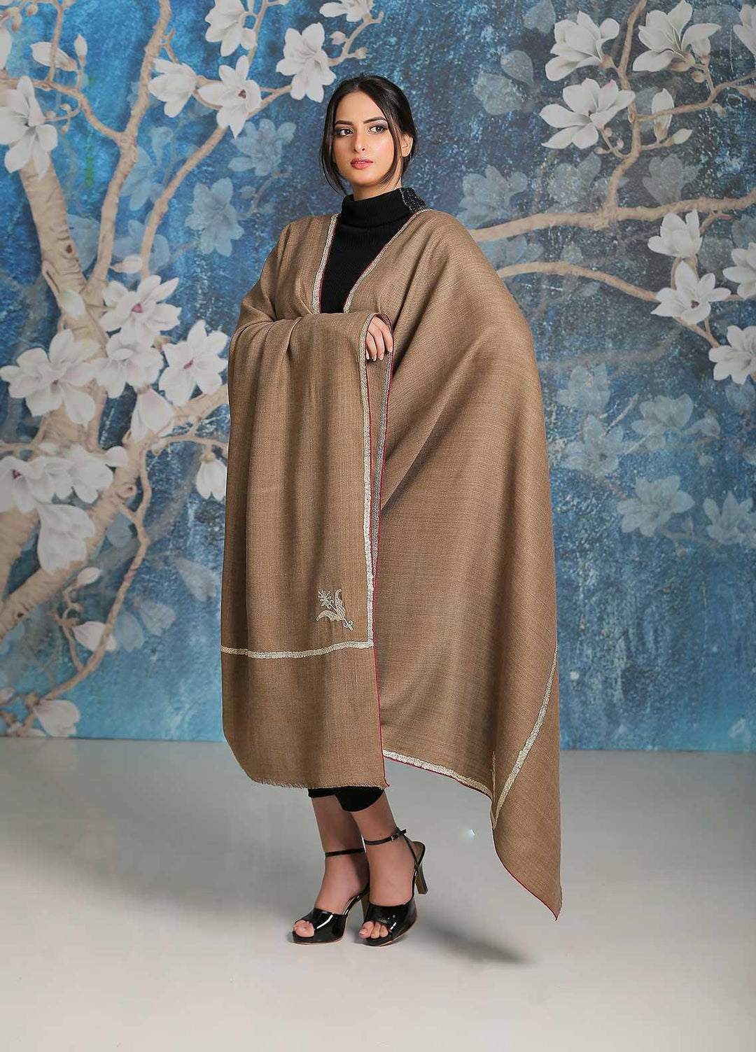 Sanaulla Exclusive Range  Pashmina  Shawl SU21PP MIR-06 D Brown 3 - Pure Pashmina Shawls