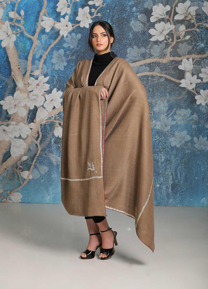Sanaulla Exclusive Range  Pashmina  Shawl SU21PP MIR-06 D Brown 3 - Pure Pashmina Shawls