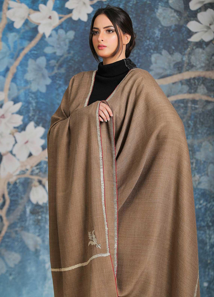 Sanaulla Exclusive Range  Pashmina  Shawl SU21PP MIR-06 D Brown 3 - Pure Pashmina Shawls
