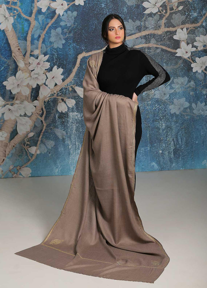 Sanaulla Exclusive Range  Pashmina  Shawl SU21PP MIR-06 D Brown 5 - Pure Pashmina Shawls