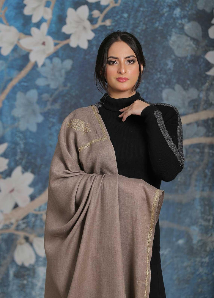 Sanaulla Exclusive Range  Pashmina  Shawl SU21PP MIR-06 D Brown 5 - Pure Pashmina Shawls