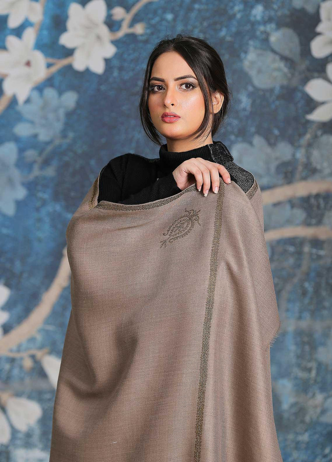 Sanaulla Exclusive Range  Pashmina  Shawl SU21PP MIR-06 D Brown 6 - Pure Pashmina Shawls