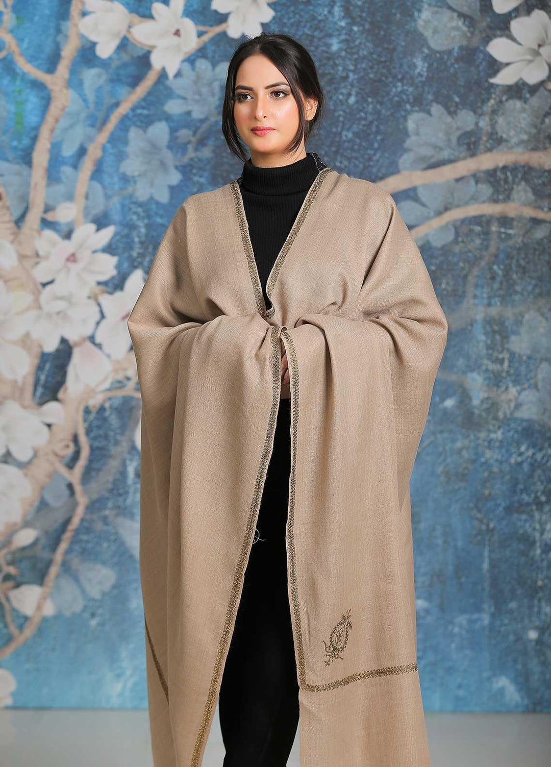 Sanaulla Exclusive Range  Pashmina  Shawl SU21PP MIR-06 D Brown 8 - Pure Pashmina Shawls