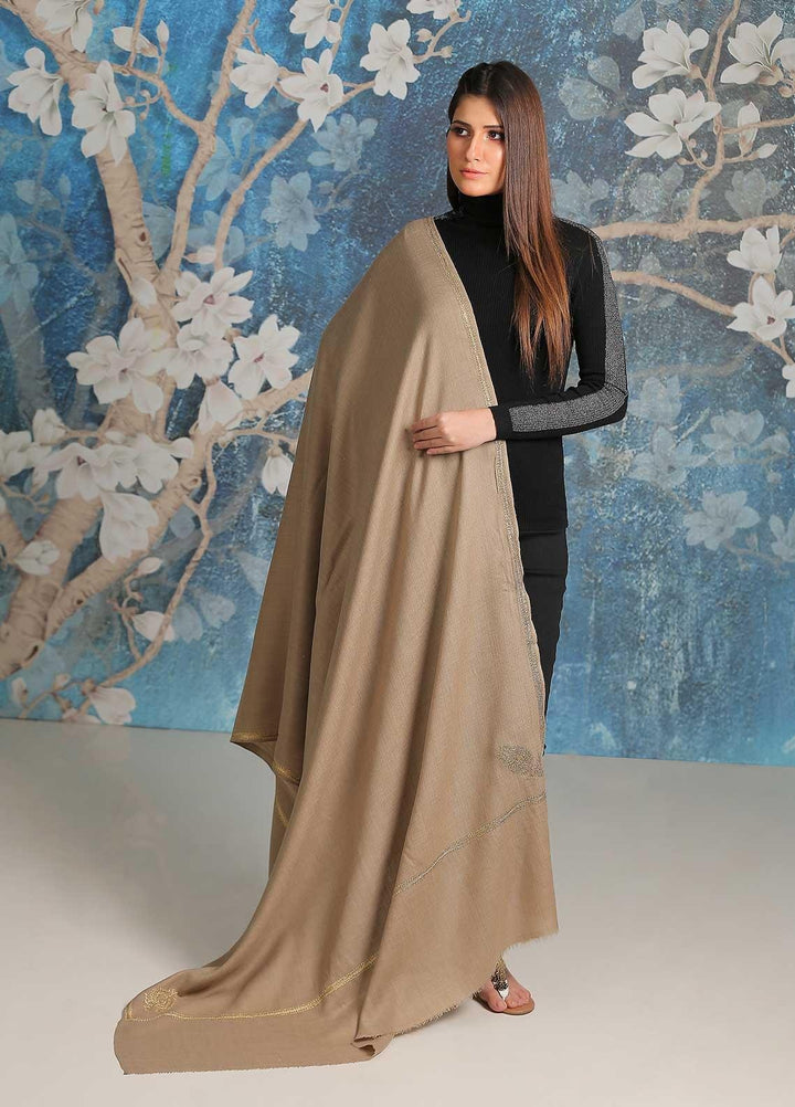Sanaulla Exclusive Range Embroidered Pashmina  Shawl SU21PP MIR-06 D Brown 9 - Pure Pashmina Shawls