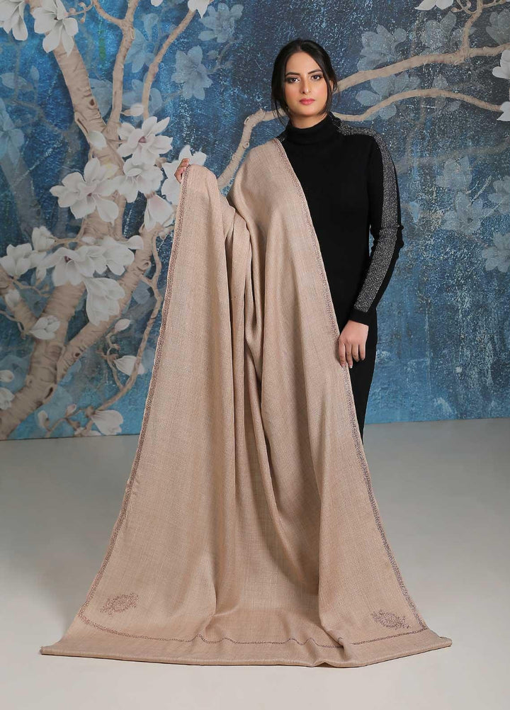 Sanaulla Exclusive Range  Pashmina  Shawl SU21PP MIR-06 Fawn 1 - Pure Pashmina Shawls