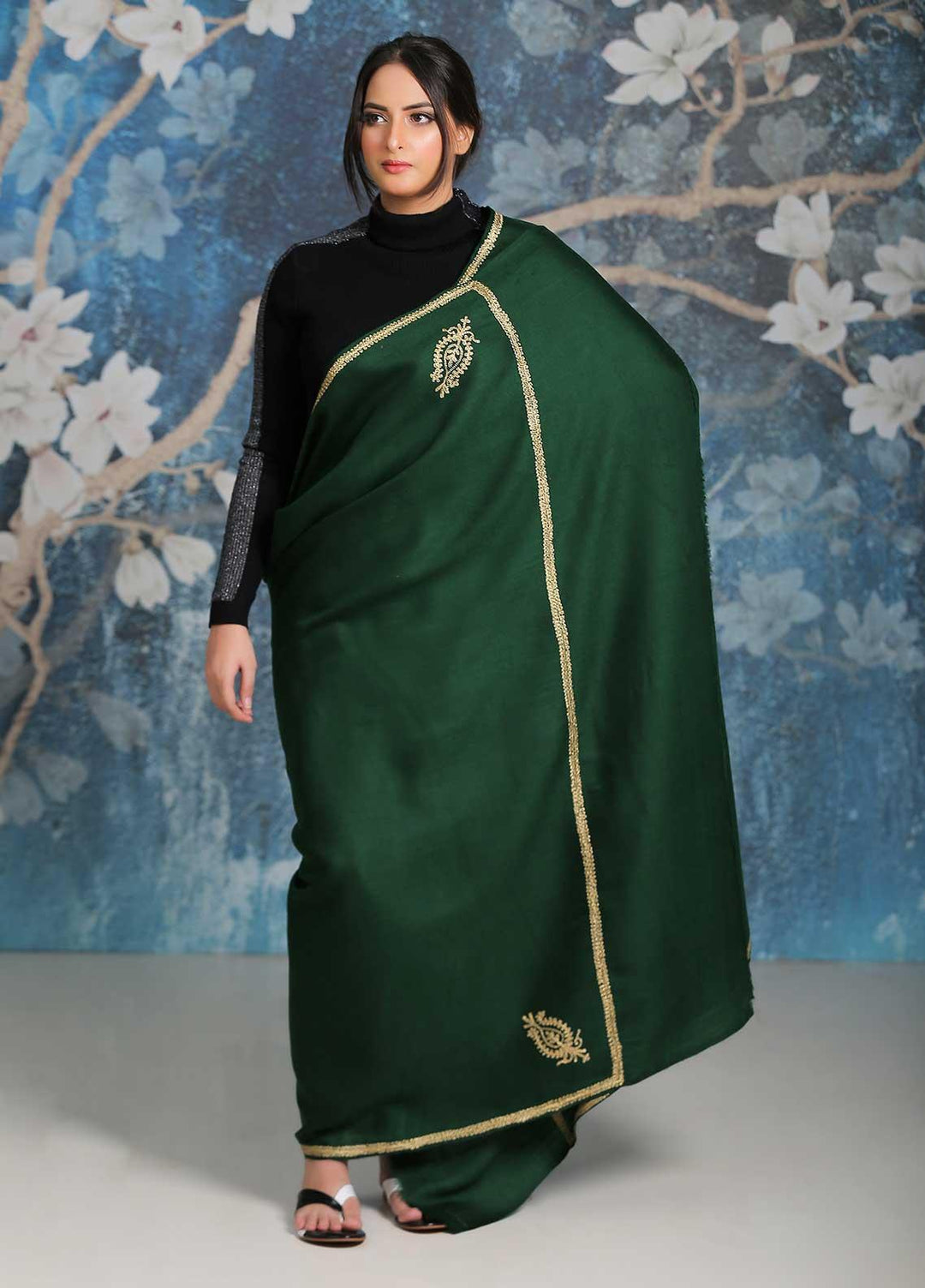 Sanaulla Exclusive Range  Pashmina  Shawl SU21PP MIR-06 Green - Pure Pashmina Shawls