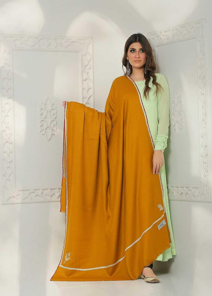 Sanaulla Exclusive Range Embroidered Pashmina  Shawl MIR-06 Lemon 3 - Pashmina Shawls