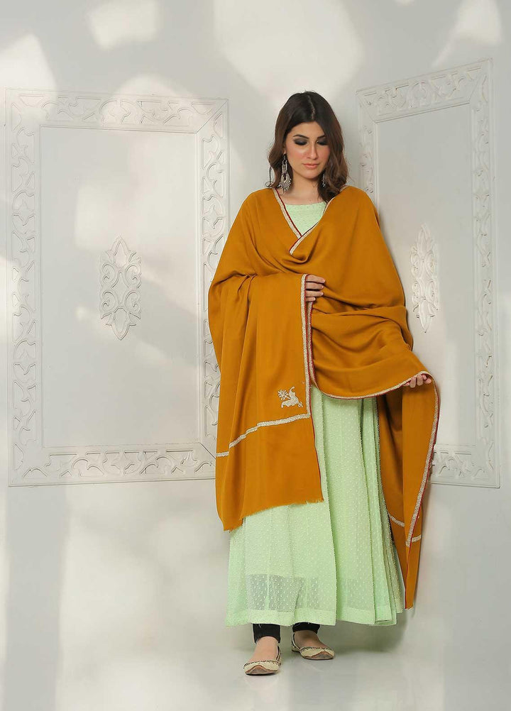 Sanaulla Exclusive Range Embroidered Pashmina  Shawl MIR-06 Lemon 3 - Pashmina Shawls