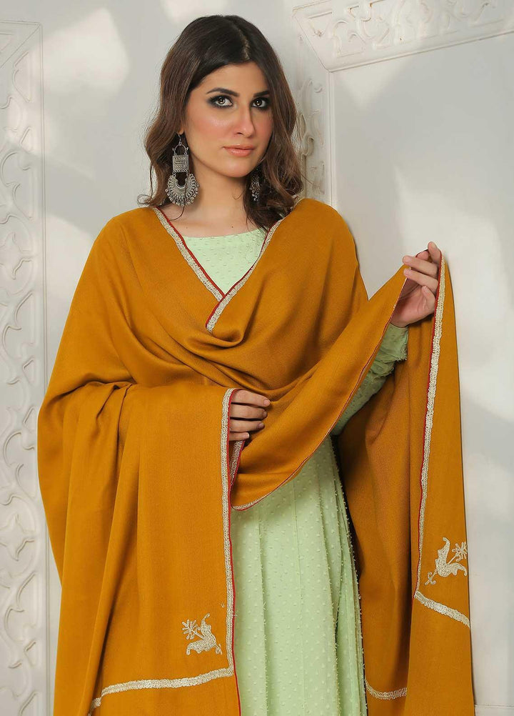 Sanaulla Exclusive Range Embroidered Pashmina  Shawl MIR-06 Lemon 3 - Pashmina Shawls