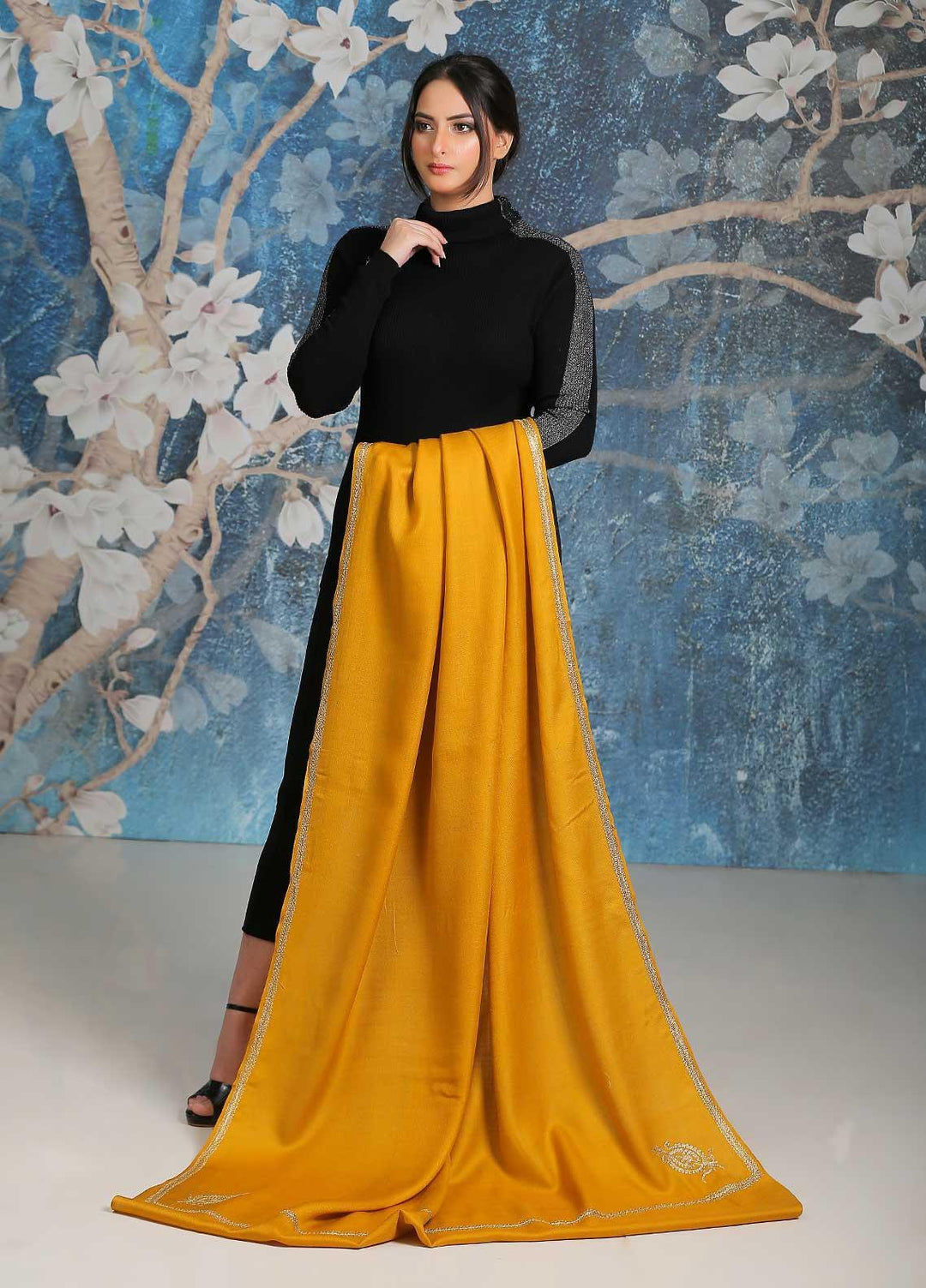 Sanaulla Exclusive Range  Pashmina  Shawl SU21PP MIR-06 Lemon 5 - Pure Pashmina Shawls