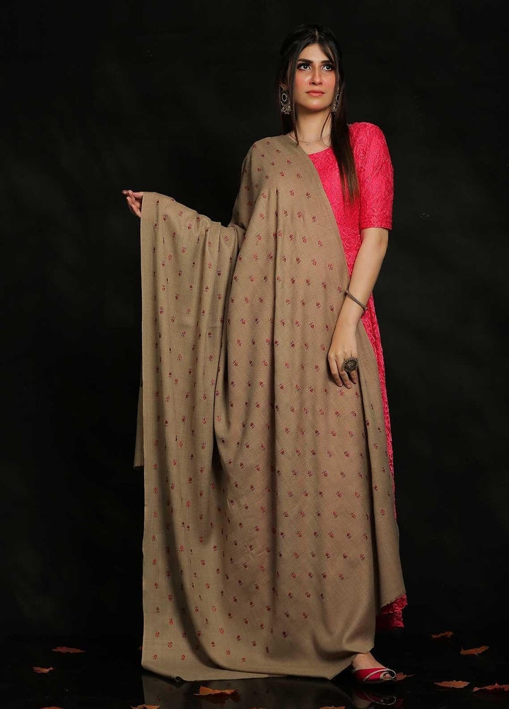 Sanaulla Exclusive Range Embroidered Pashmina  Shawl MIR-07 Brown 5 - Pashmina Shawls