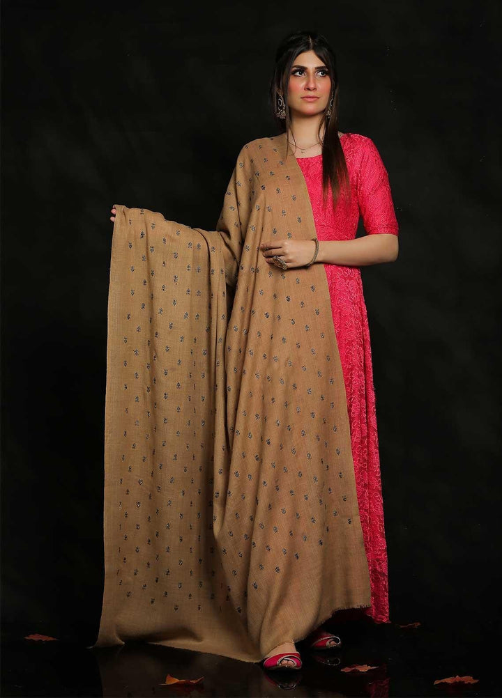 Sanaulla Exclusive Range Embroidered Pashmina  Shawl MIR-07 Brown 9 - Pashmina Shawls