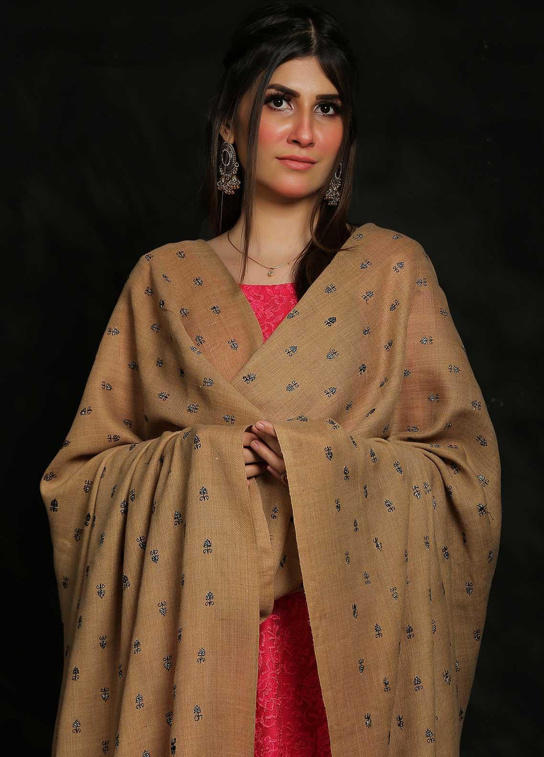 Sanaulla Exclusive Range Embroidered Pashmina  Shawl MIR-07 Brown 9 - Pashmina Shawls