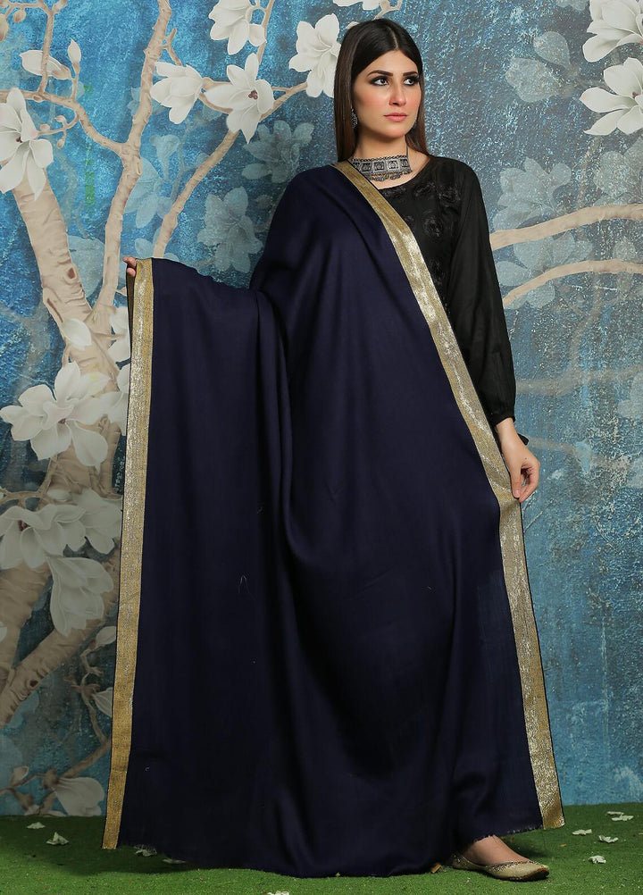 Sanaulla Exclusive Range Embroidered Pashmina  Shawl MIR-08 N Blue - Pashmina Shawls