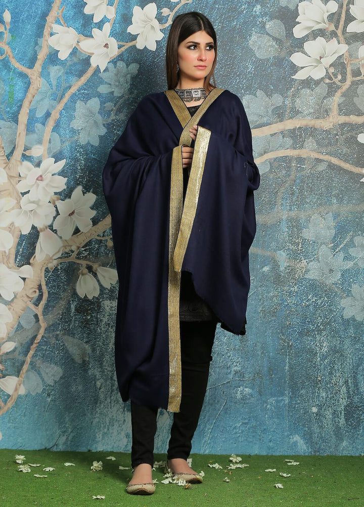 Sanaulla Exclusive Range Embroidered Pashmina  Shawl MIR-08 N Blue - Pashmina Shawls
