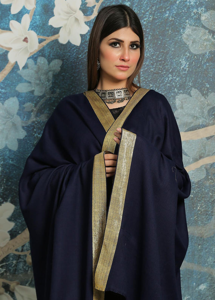 Sanaulla Exclusive Range Embroidered Pashmina  Shawl MIR-08 N Blue - Pashmina Shawls