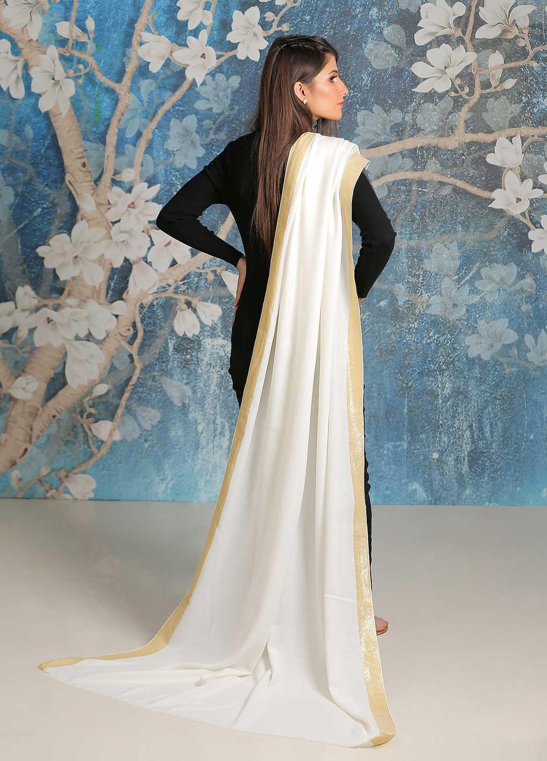 Sanaulla Exclusive Range Embroidered Pashmina  Shawl SU21PP MIR-08 White - Pure Pashmina Shawls