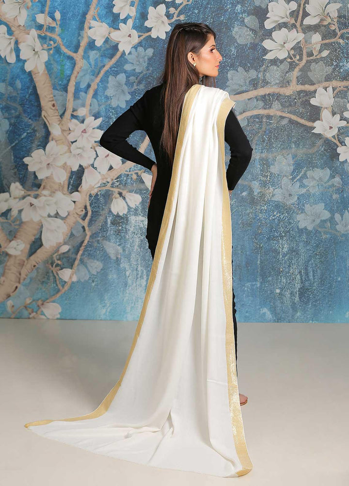 Sanaulla Exclusive Range Embroidered Pashmina  Shawl SU21PP MIR-08 White - Pure Pashmina Shawls