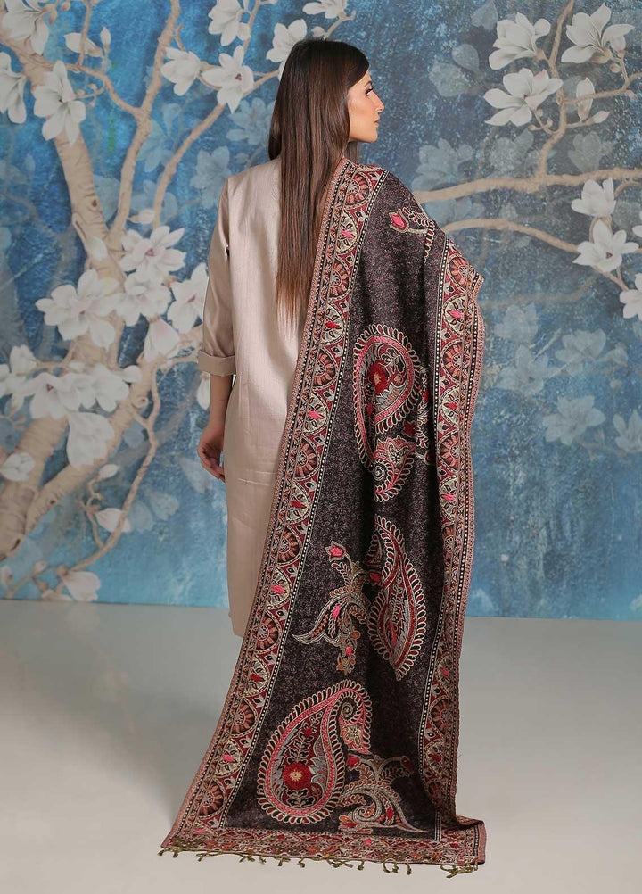 Sanaulla Exclusive Range Embroidered Pashmina  Shawl SU21PP MIR-09 Grey - Pure Pashmina Shawls