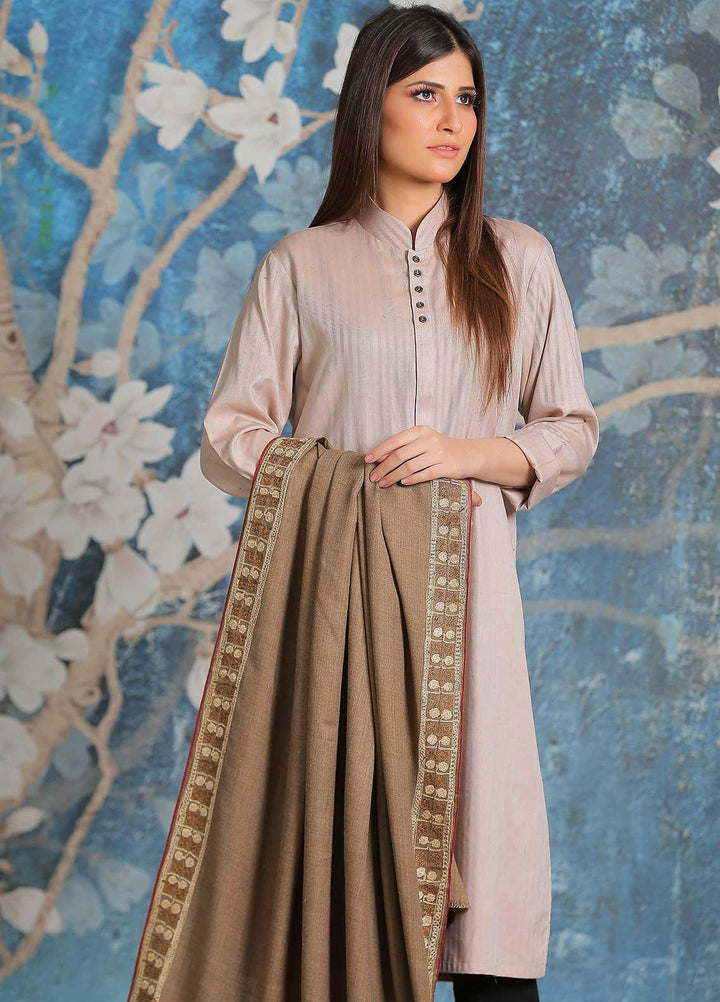 Sanaulla Exclusive Range Embroidered Pashmina  Shawl SU21PP MIR-10 D Brown 2 - Pure Pashmina Shawls