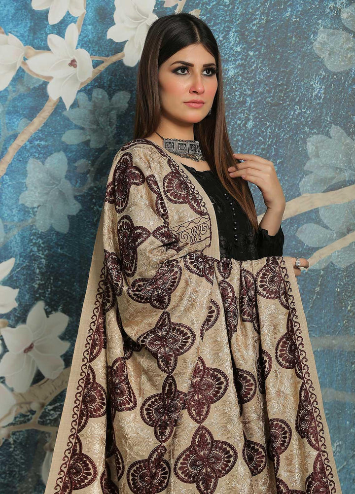 Sanaulla Exclusive Range Embroidered Pashmina  Shawl MIR-12 Brown 3 - Pashmina Shawls