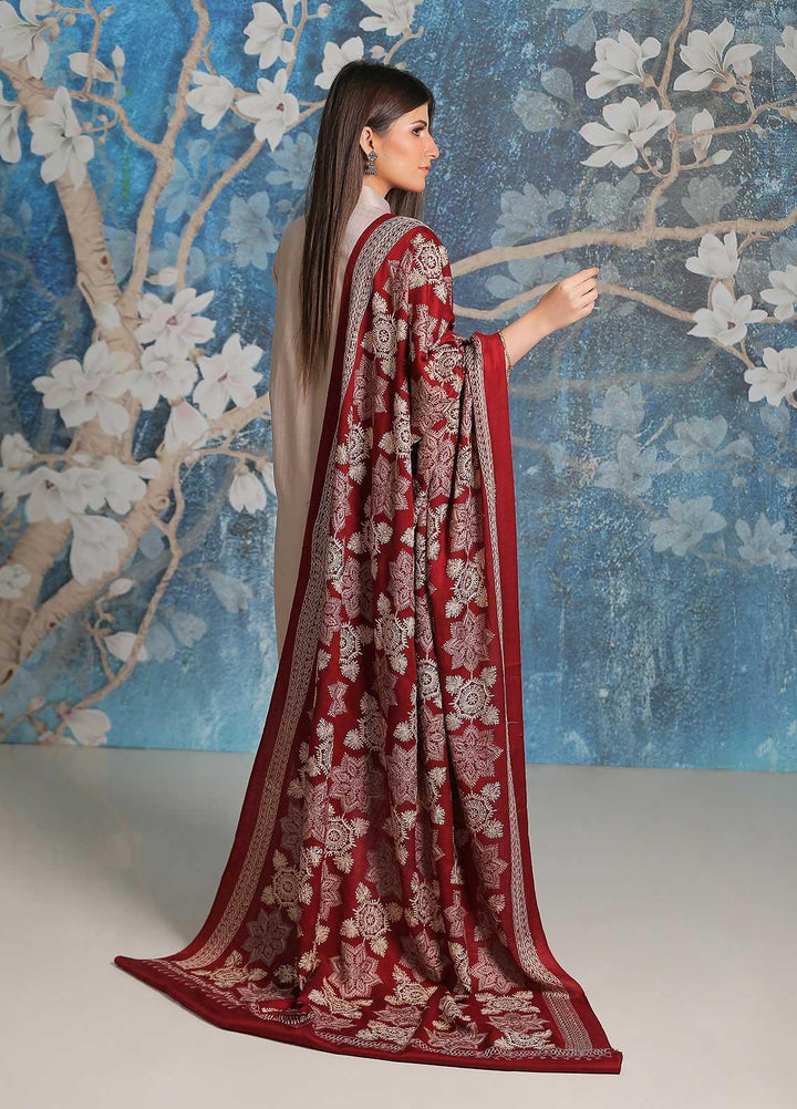 Sanaulla Exclusive Range Embroidered Pashmina  Shawl SU21PP MIR-12 Maroon - Pure Pashmina Shawls