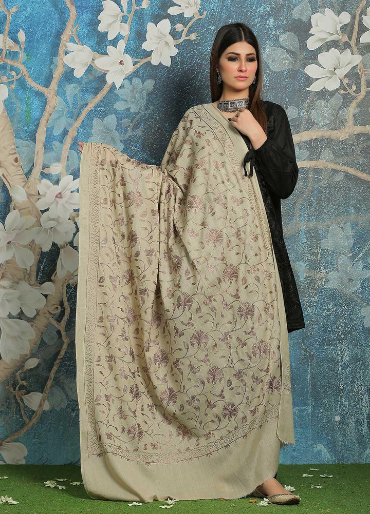 Sanaulla Exclusive Range Embroidered Pashmina  Shawl MIR-13 Beige 2 - Pashmina Shawls