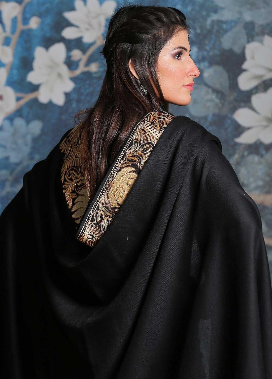 Sanaulla Exclusive Range Embroidered Pashmina  Shawl SU21PP MIR-16 Black 1 - Pure Pashmina Shawls